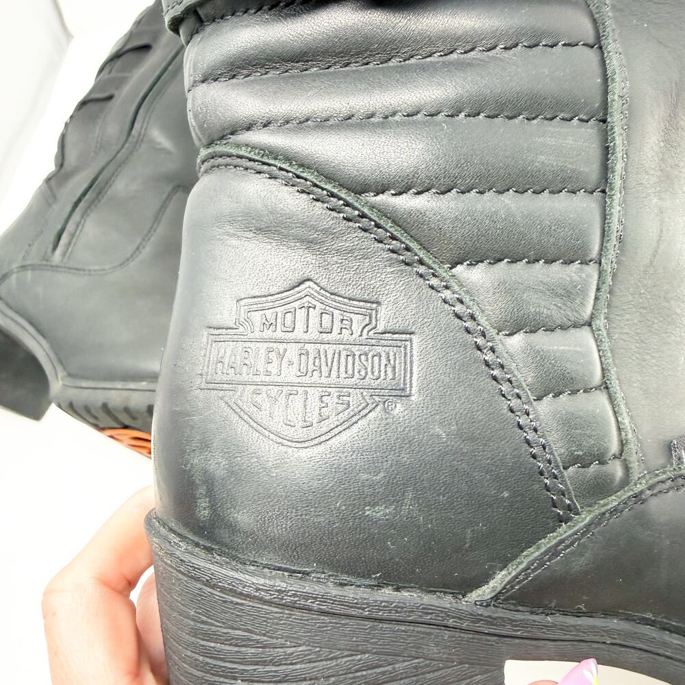 Harley-Davidson Black Leather Moto Boots Women's Sz 9 Quilted Detail Waterproof - Picture 8 of 11